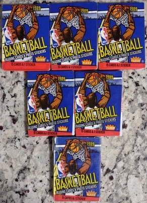 READ (6) 1989-90 Fleer Basketball Packs from Box Possible Michael Jordan Sticker - Image 1 of 4