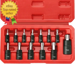 13-Piece Torx Bit Socket Set, 1/4”, 3/8” and 1/2” Drive T8-T60 Star Socket Set, - Picture 1 of 8