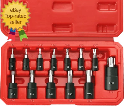13-Piece Torx Bit Socket Set, 1/4”, 3/8” and 1/2” Drive T8-T60 Star Socket Set,  - Image 1 of 4