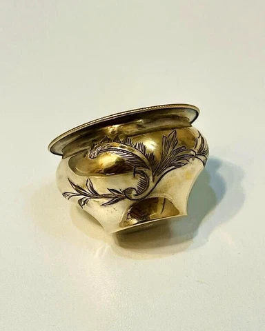 Antique Imperial Tsarism Gilt Sterling Silver 84 Salt Cellar Bowl 15.8 gr Cover