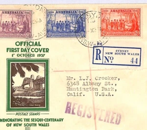 AUSTRALIA FDC 1937 NSW SESQUICENTENARY Reg'd ILLUSTRATED First Day Cover YM208 - Picture 1 of 9