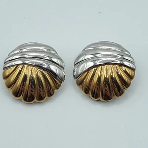 Vintage Vendome Clip On Earrings Gold and Silver Tone Shell Fashion Jewelry - Picture 1 of 8