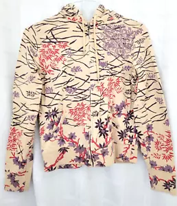 Lucky Brand Zip Hoodie Embroidered Vintage Hooded Sweatshirt Leaves Floral Sz S - Picture 1 of 15