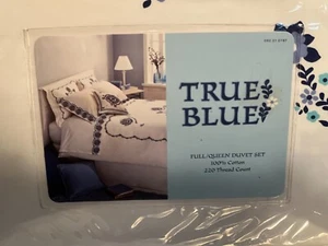 Target Home Full Queen Duvet Cover w 2 Standard Shams Set 100% Cotton White Blue - Picture 1 of 6