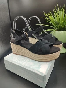 Toms Willow Black Suede Espadrille Platform Criss-Cross Wedge Sandals Shoes Sz 8 - Picture 1 of 13