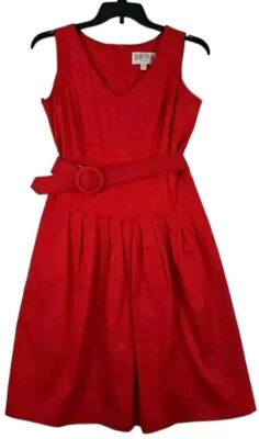 JULIAN TAYLOR ~Woman Size 12~ Red Fit & Flare Sleeveless Belted Dress Unlined. - Image 1 of 4
