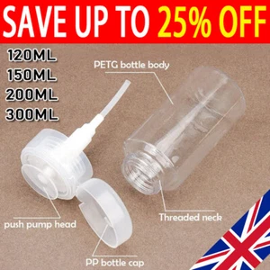 Push Down Empty Pump Dispenser for Nail Polish Remover Alcohol Clear Bottles UK - Picture 1 of 11