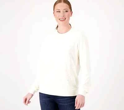 Joan Rivers Long Sleeve Novelty Sweatshirt - Ivory (M) a554228   - Image 1 of 3