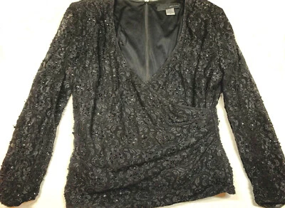 JS Boutique Womens Black Beaded Trim Nylon Evening Top Size XL - Image 1 of 3