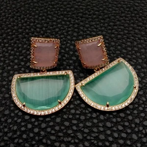 Pendientes colgantes semicírculo sandía verde rosa ojo de gato joyería de moda - Imagen 1 de 6
