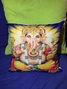 FUNDA DE ALMOHADA DE LANZAMIENTO HINDÚ DE LINO/ALGODÓN LINO/ALGODÓN 18"" LORD GANESHA GANESH decoración de acento - Imagen 1 de 4