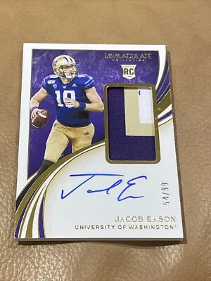 2020 Immaculate Collection Collegiate RC JACOB EASON Auto Relic Patch RPA # /99 - Image 1 of 4