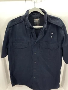 5.11 Tactical Shirt Men Sz Medium Blue Button Short Sleeve Badge Holder Vented - Picture 1 of 11
