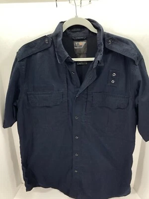 5.11 Tactical Shirt Men Sz Medium Blue Button Short Sleeve Badge Holder Vented - Image 1 of 4