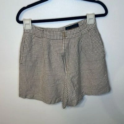 Pantalones cortos Giorgio Sant Angelo vintage a cuadros gingham plisados mezcla de lino talla 14 Foto 1 de 4