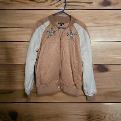KENDALL & KYLIE Small Jacket Coat Embroidered Birds FREEDOM Peach Sheen - Image 1 of 4
