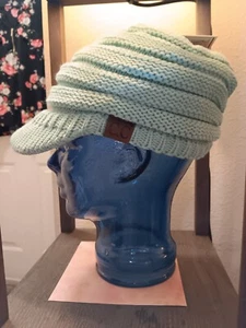 C.C knit cap hat teal blue beanie pony tail NWT - Picture 1 of 5