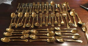 HOME CONCEPTS Gold Electroplate GOLDEN CANNES Flatware ( 58 Various Pieces) - Picture 1 of 12
