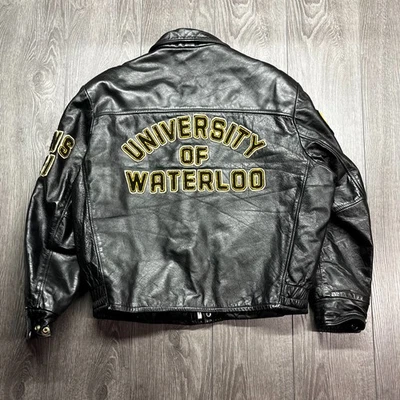 Vintage University of Waterloo Letterman Varsity Leather Jacket Size Medium 92 - Image 1 of 4