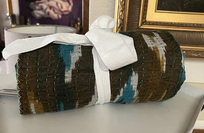 TAJ HOTEL VINTAGE COTTON KANTHA THROW BLANKET BLUE/BROWN NWT - Image 1 of 4