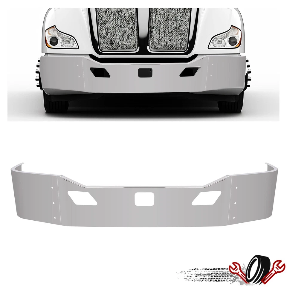 Chrome Front Bumper Assembly For Kenworth T680 2011-2022 w/Brackets Steel Silver Foto 1 de 4