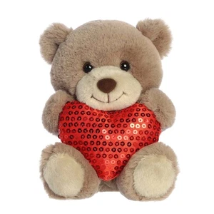 Aurora - Valentine - 8" Glimmerheart Bear Taupe Brown Stuffed Animal - Picture 1 of 5