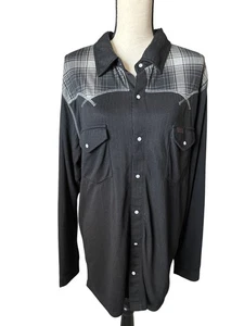 Dakine Western Pearl Snap Front Shirt Black Grey Plaid  Strechyy Comfy Size XL - Picture 1 of 7