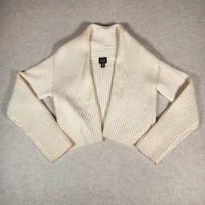 Eileen Fisher Merino Wool Cropped Cardigan Ribbed Knit Open Front Ivory S - Picture 1 of 8
