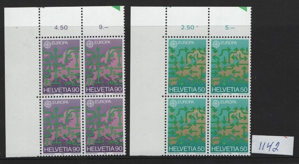 (1142) Switzerland Scott 822-23 Europa, Corner block of 4 MNH - Image 1 of 1