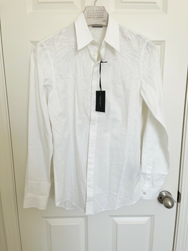 Camicia uomo Marcelo Burlon bianca doppia ali laterali nuova $495 taglia XS S