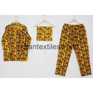 Indische Baumwolle Pyjama Set Hand Block Blumenmuster Damen Hose Shirt Kleid CNS10 - Bild 1 von 6