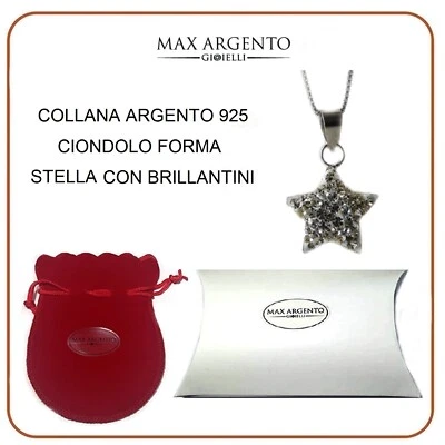 COLLANA IN ARGENTO 925 CATENINA CON CIONDOLO STELLA CON BRILLANTINI - Immagine 1 di 3