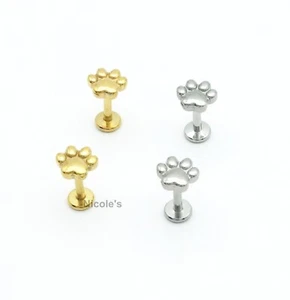 16G/18G Surgical Steel Cute Dog Paw Print Ear Cartilage Helix Labret Lip Ring - Picture 1 of 4