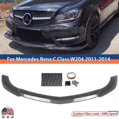 Carbon Fiber Style Front Bumper Splitter Lip For 2011-2014 Mercedes C Class W204 — 第 1/4 张图片