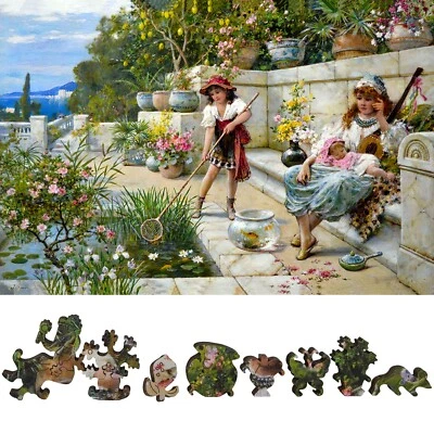 Wooden Jigsaw Puzzle for Adults by FoxSmartBox - 320 Pieces - By the Fish Pond - Image 1 of 4