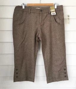 PANTALONES CAPRI VINTAGE Y2K TIRO BAJO PARA MUJER TALLA 10 CAPRIS MARRÓN MARINO ANTIGUO MEZCLA LANA - Imagen 1 de 19