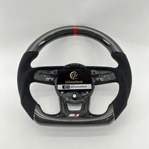 For Audi S3 S4 S5 B9 RS3 RS4 RS5 A3 A4 A5 Carbon Fiber Steering Wheel Red Stripe - Picture 1 of 10