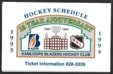 1993-94 Kamloops Blazers WHL Hockey Schedule !!! Boston Pizza