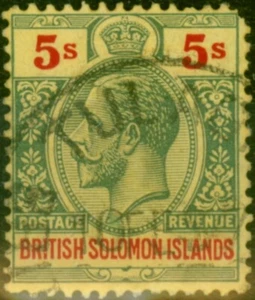 Solomon Islands 1927 5s Green & Red-Pale Yellow SG51 Good Used - Picture 1 of 1