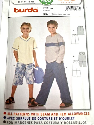 Pants Shorts Drawstring Boys 8 9 10 11 12 Burda 9833 Sewing Pattern UC Casual - Image 1 of 4