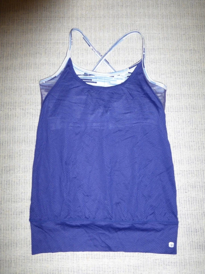 Soybu women's blue/white print stretch criss cross-back sports bra top Sz XS - Image 1 of 1