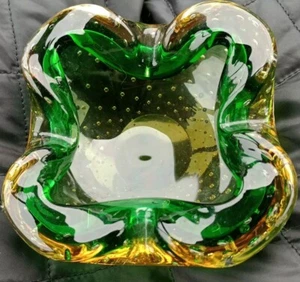 Vintage Murano 1960s Flavio Poli Green Amber Coloured Bowl - Picture 1 of 6