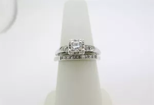 Conjuntos de novia vintage de diamantes para boda de oro blanco de 14 k ajustar la artritis talla 6 R1679 - Imagen 1 de 10