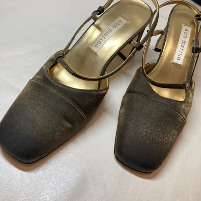 Ann Marino Tacones Altos Negros Para Mujer 6M Dorado Brillo Puntera Cuadrada Correa Ajustable Foto 1 de 4