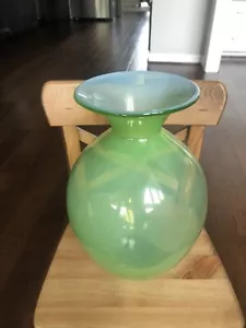 12 Zoll handgeblasene Makora Krosno Polen 2 Farbige grüne Glasvase wunderschön! - Bild 1 von 9