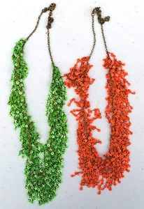 Lot of 2 Orange and Green Sequined Necklaces - 20.5" and 21" - Picture 1 of 2