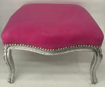 Casa Padrino Barock Hocker Pink-Rosa / Silber - Handgefertigter Sitzhocker - Bild 1 von 2