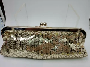 Borsa pochette Ann Taylor Loft oro paillettes chiusura gioiello tracolla nascosta catena nuova con etichette - Foto 1 di 8