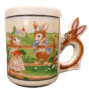 Coffee Cup Rabbit Handled Rabbits in Country Setting Vintage Tea Cup - Picture 1 of 5