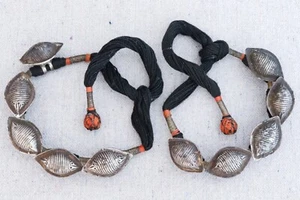 Set of 2 Antique Indian Rajasthan Bajuband Sterling Silver Arm Cuff Bracelets - Picture 1 of 7